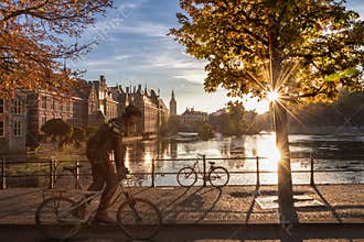 Policeman patrolling around the Dutch parliament building