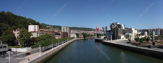 Cityscape of Bilbao, Spain. Nervion River