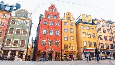 15 February 2020,Stockholm, Sweden.Old town.Colorful houses on Stortorget square