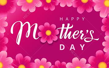 Happy Mothers Day pink flowers calligraphy background