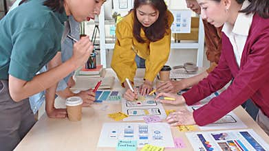 Asian business creative team work together, mobile application software design project. Brainstorm meeting, internet technology