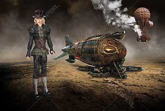 Vintage Steampunk Technology, Machines, Girl, Surreal