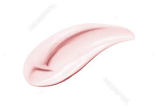 Pink cosmetic cream smear isolated on white background. Peach color beauty creme swipe. Skincare product creamy texture.