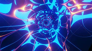 Abstract 3D blue light laser power energy orange metallic nerve zoom speed on black technology futuristic animation video