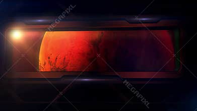 Windows of a spaceship overlooking the planet Mars.