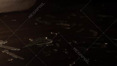 Burglary - Shattered Glass Illuminated by Police Strobe