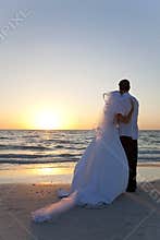 Bride & Groom Married Couple Sunset Beach Wedding