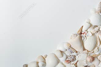 Summer creative background with mementos of sea relax holiday. Series of photo in minimal style. Top view, copy space.