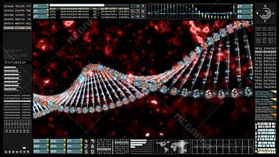 Hi-Tech HUD digital display information of digital DNA molecule and bloody. For biotechnology motion background