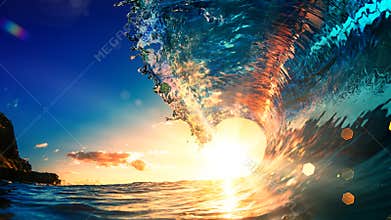 Sunset Ocean Wave surfing crest