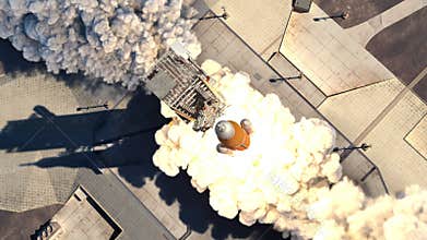 Launch Of Heavy Carrier Rocket Space Launch System . Aerial View.