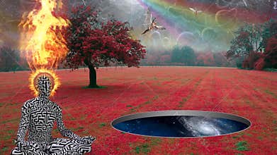 Surreal landscape with wormhole