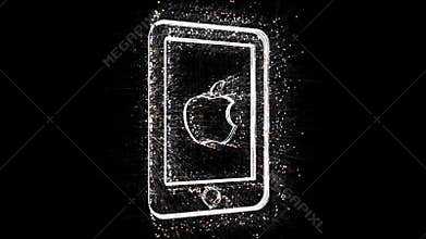 4k Apple Mobile Phone Mac brand Logo word,Matrix binary computer code text.