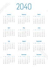 Annual calendar for 2040