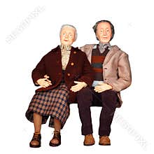 Handmade Dolls Elderly Couple Isolated on a  White