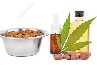 Terpene contains in hemp to add oil to the CBD. Highly purified, almost pure CBD product, distillate. Dog treats and cannabis