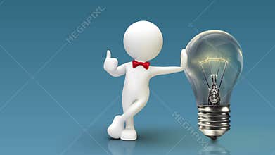 3D Person Leaning on Flickering Light Bulb Thumbs Up 4K Loop