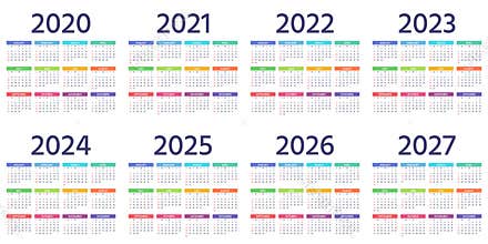 Calendar 2021 2022 2023 years. Vector illustration. Simple template
