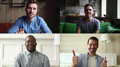 Group of friends using online app for video call conference.