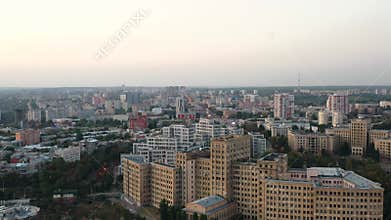 Stunning panoramic shot of famous Karazin University and the historic building of Derzhprom located on Freedom Square