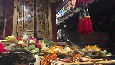 Balinese Hindu Offerings in a temple in Ubud Bali Indonesia