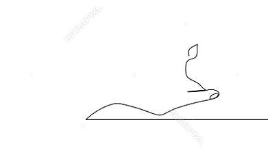 One line drawing of sprout in hand. Continuous line growing plant in hand palm. 4K video with alpha channel.