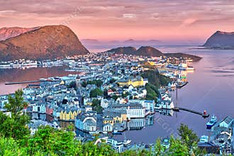 Beautiful Alesund in The Early Morning Sunshine