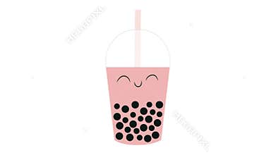 Bubble tea shake smoothie watercolor illustrated juice drink in plastic to go cup. 4K video.