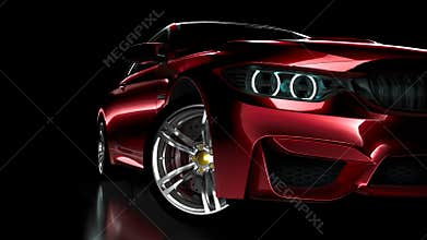 Red sports car on black backgraund.