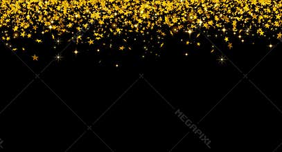 Golden shooting stars, gold on black, holiday, glitter, glow, confetti