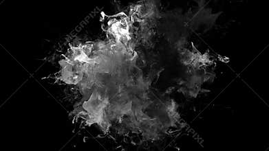 Smoke Burst - black powder explosion. Fluid ink particles alpha channel