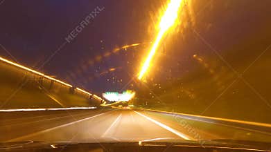 Highway Driving at Night and rainy Time lapse