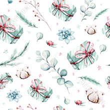 Watercolor holiday christmas clipart seamless pattern. Winter decoration element. Merry christmas design. Pine tree
