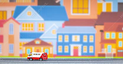 Time lapse of a toy ambulance moving from right to left on a highway model