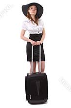 Business woman waiting with luggage