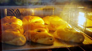 Cooking. bakery. close-up. pastries are baked in the oven. health food. reopening after covid-19. safety concept