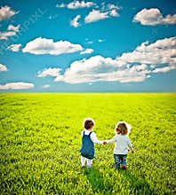 Children going on field
