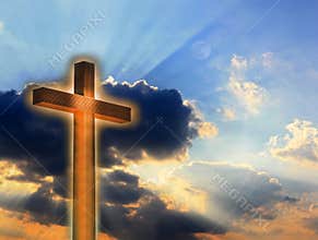 Cross in fire on sky