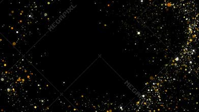 Circular flight of a bright star with a sparkling light trail on the screen with rounded microparticles on a black