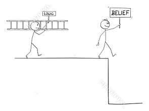 Vector Cartoon Illustration of Man With Belief Hoping in Help of Superior Power, Predestination or Luck, Intelligent