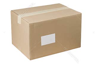 Closed shipping cardboard box whit and empty tag