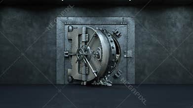 Opening Of The Vault Door In Bank with a lot of money