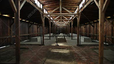 A barrack view inside the concentration camp in Poland Auschwitz Birkenau.