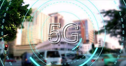 5G written in the middle of a futuristic circles 4k