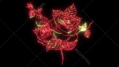 Beautiful bouquet with roses and leaves laser animation
