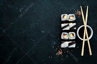 Sushi roll with fish. free space for your text.