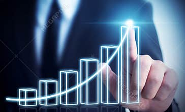 Business development to success and growing annual revenue growth concept, Businessman pointing arrow graph