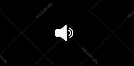 White sound icon audio music speaker animation on black background.