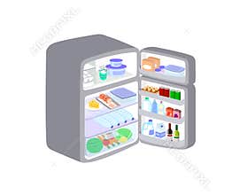 Grey refrigerator was opened the door isolated on white background. Refrigerator keeps fruits and food to maintain freshness.