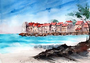 Watercolor old city
